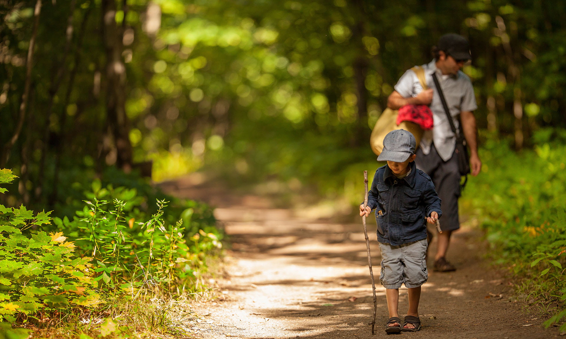 Father and son hiking